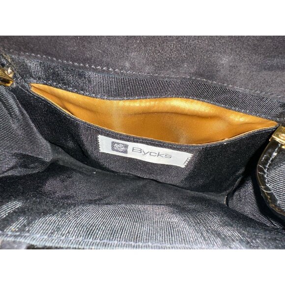 Bycks Evening Bag Black Velvet Clutch Gold Striped Front Bow Shoulder VTG 80s - Picture 8 of 8